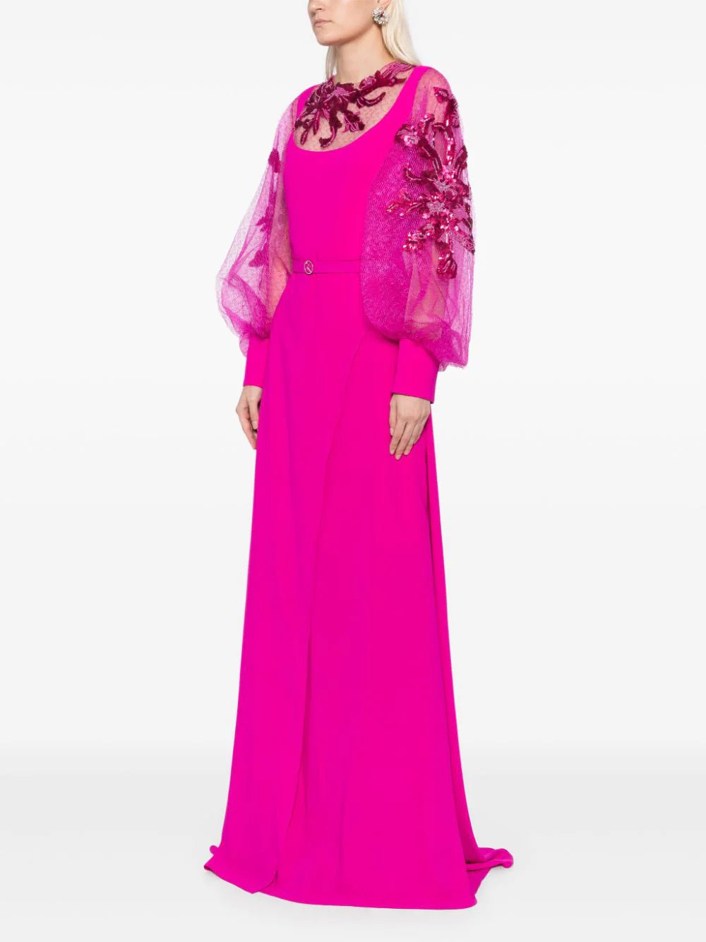 CREPE DRESS WITH ENVELOPE SKIRT AND A BEADED TOP AND SLEEVES