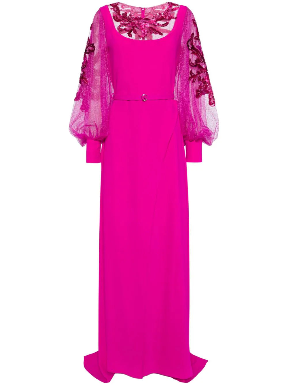 CREPE DRESS WITH ENVELOPE SKIRT AND A BEADED TOP AND SLEEVES