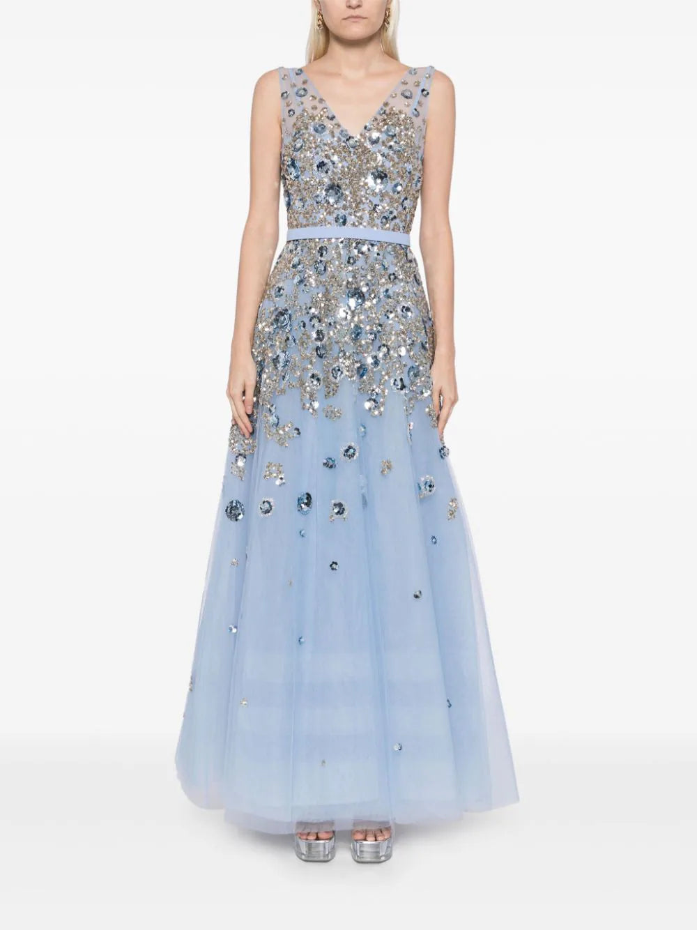 TULLE ANKLE LENGTH DRESS WITH DOTTED BEADING