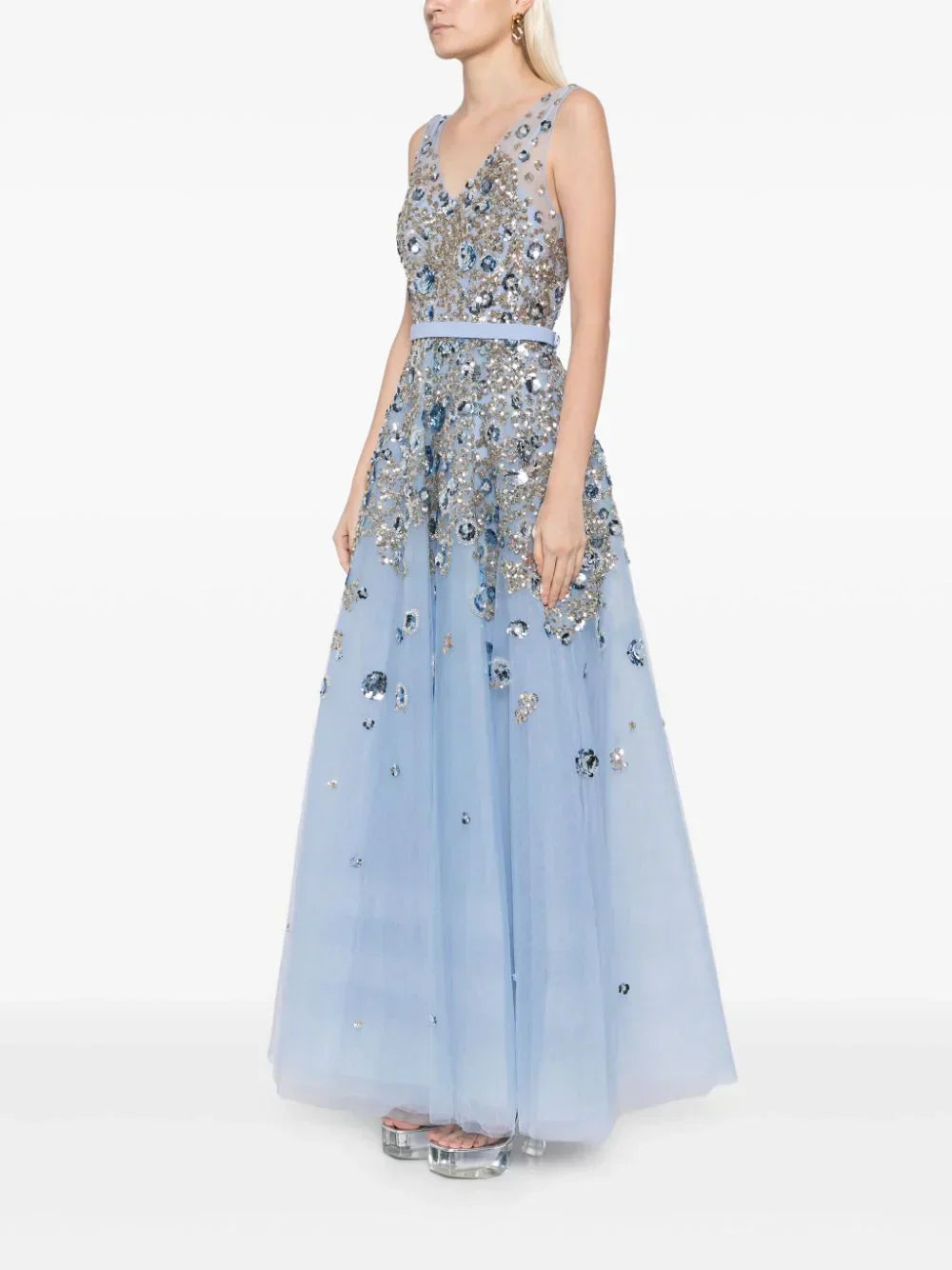 TULLE ANKLE LENGTH DRESS WITH DOTTED BEADING