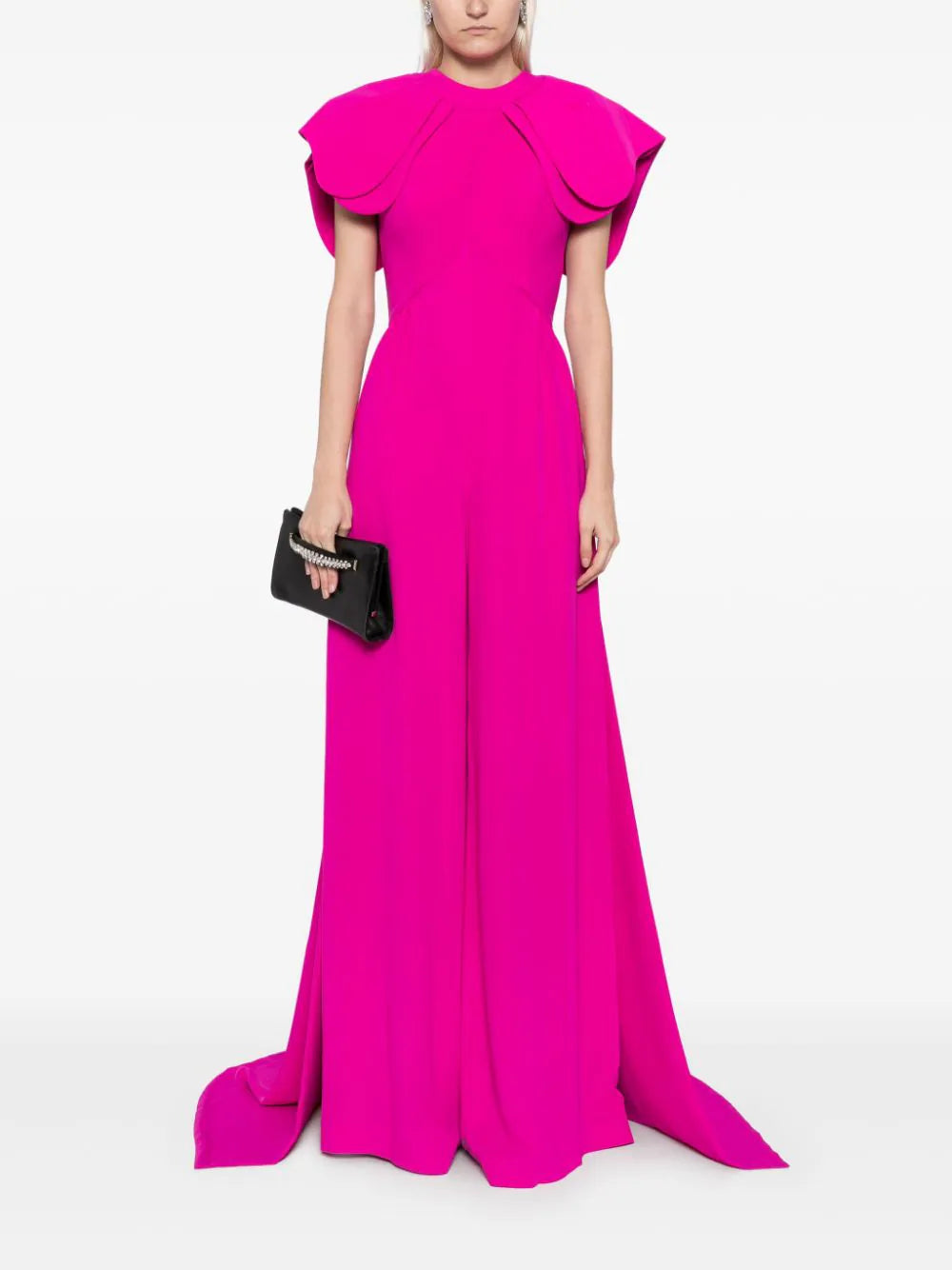 CREPE JUMPSUIT WITH BACK OVERSKIRT
