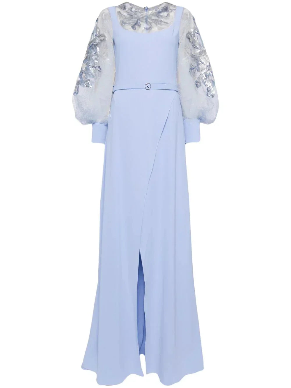 CREPE DRESS WITH ENVELOPE SKIRT AND A BEADED TOP AND SLEEVES