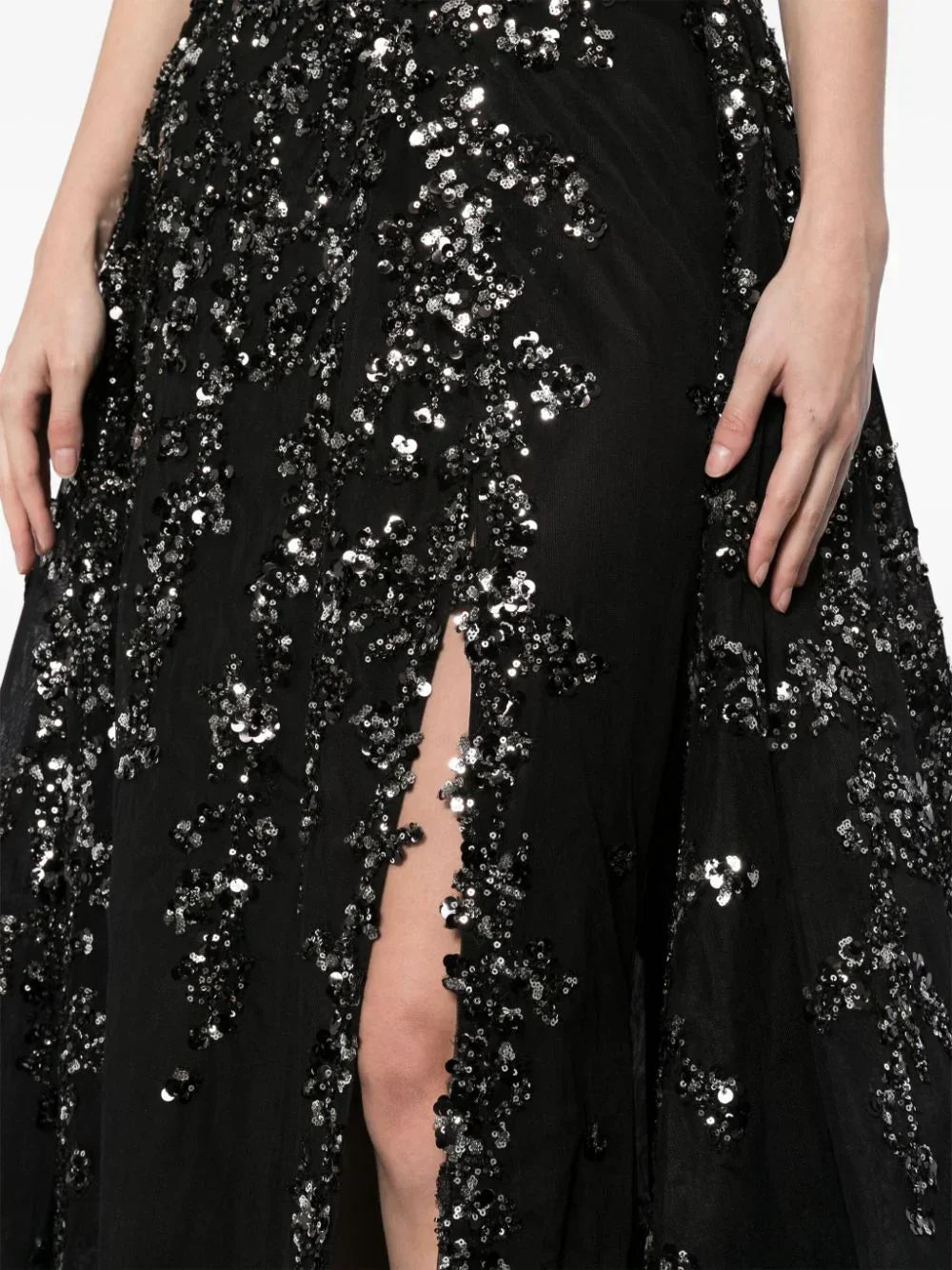 TULLE BEADED DRESS WITH ENVELOPE SKIRT AND OVERSKIRT