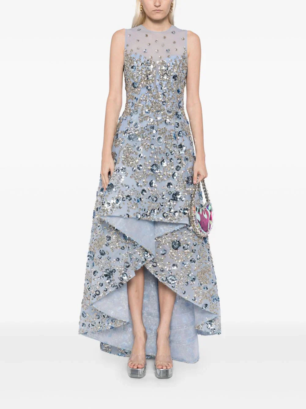 TULLE HIGH-LOW DRESS WITH DOTTED BEADING