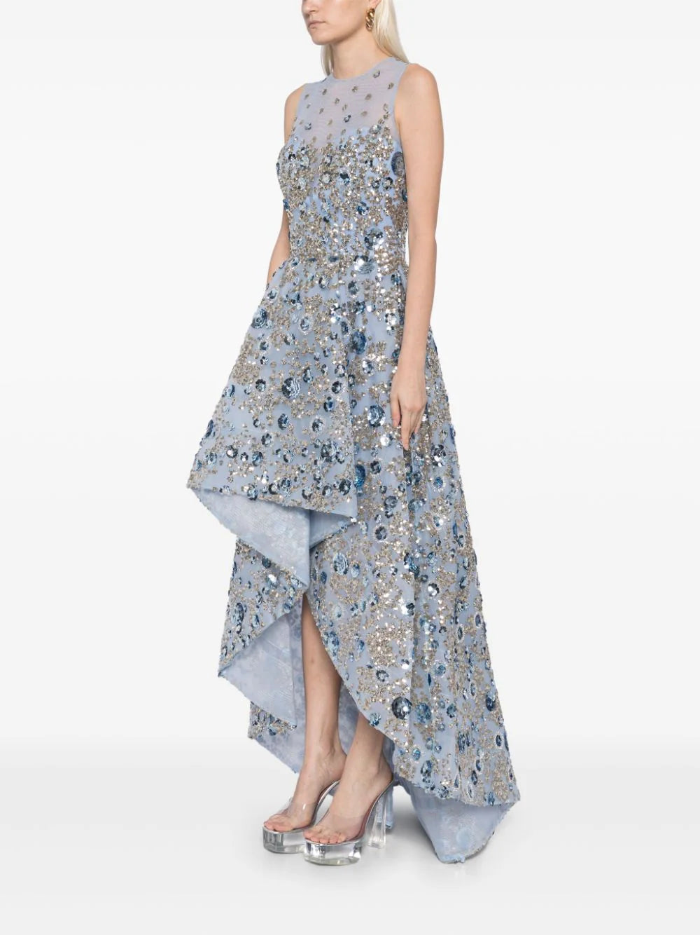 TULLE HIGH-LOW DRESS WITH DOTTED BEADING