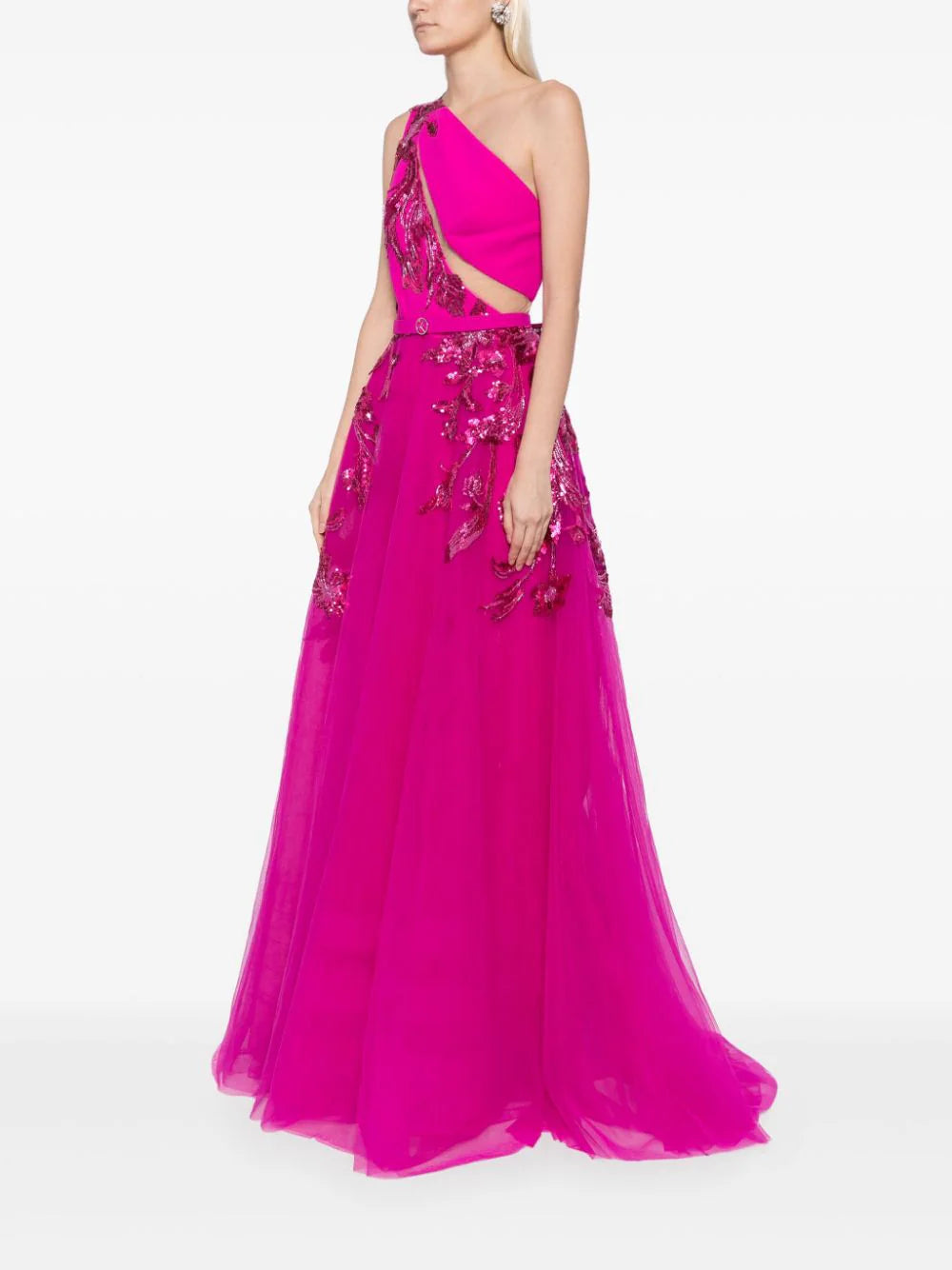 TULLE BEADED DRESS WITH FLORAL BEADING