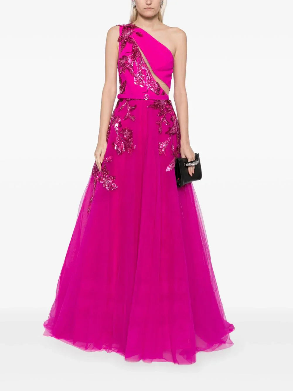 TULLE BEADED DRESS WITH FLORAL BEADING