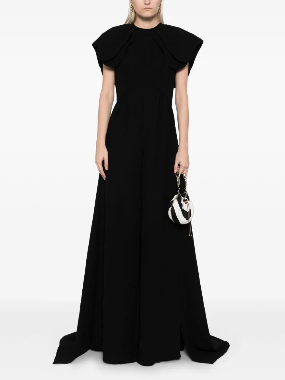 CREPE JUMPSUIT WITH BACK OVERSKIRT