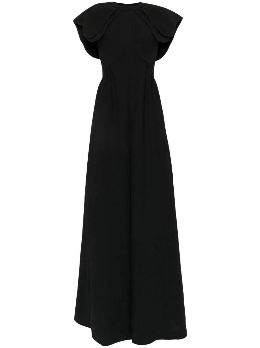 CREPE JUMPSUIT WITH BACK OVERSKIRT