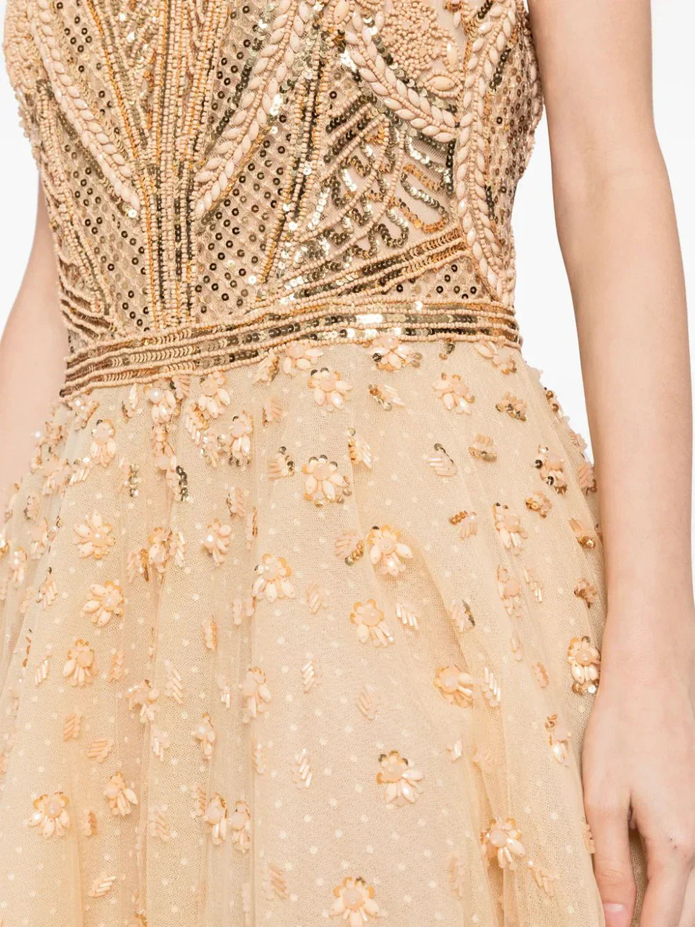TULLE BEADED DRESS WITH HALTER NECKLINE