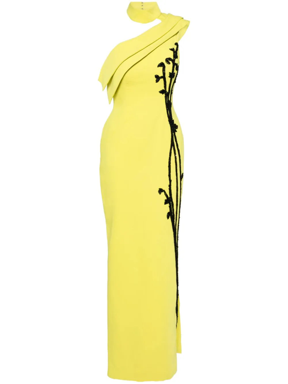 CREPE, OFF-SHOULDER DRESS WITH BEADING