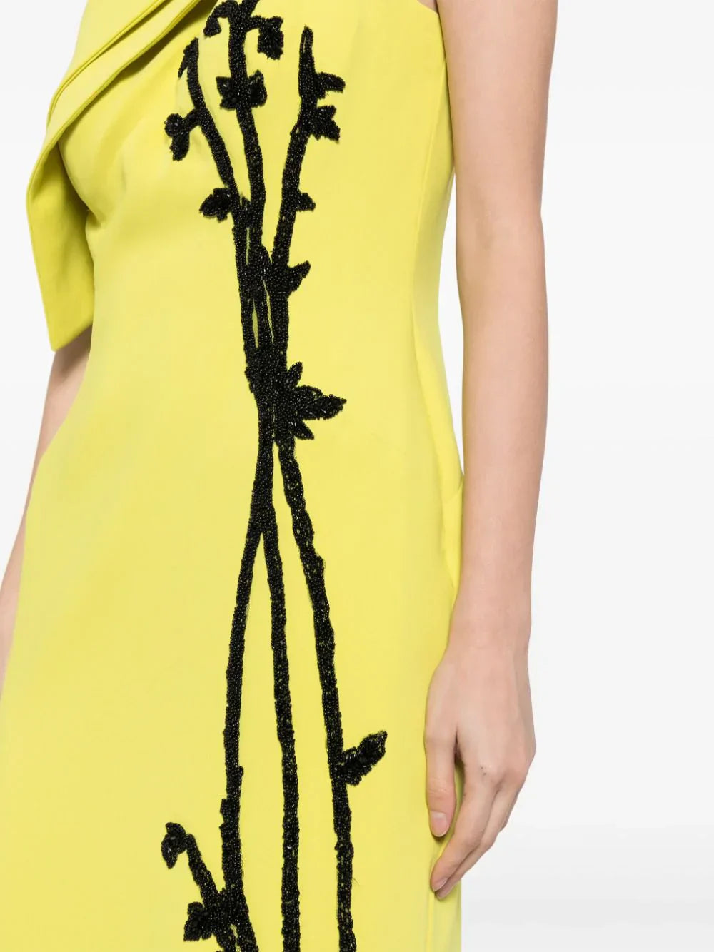 CREPE, OFF-SHOULDER DRESS WITH BEADING