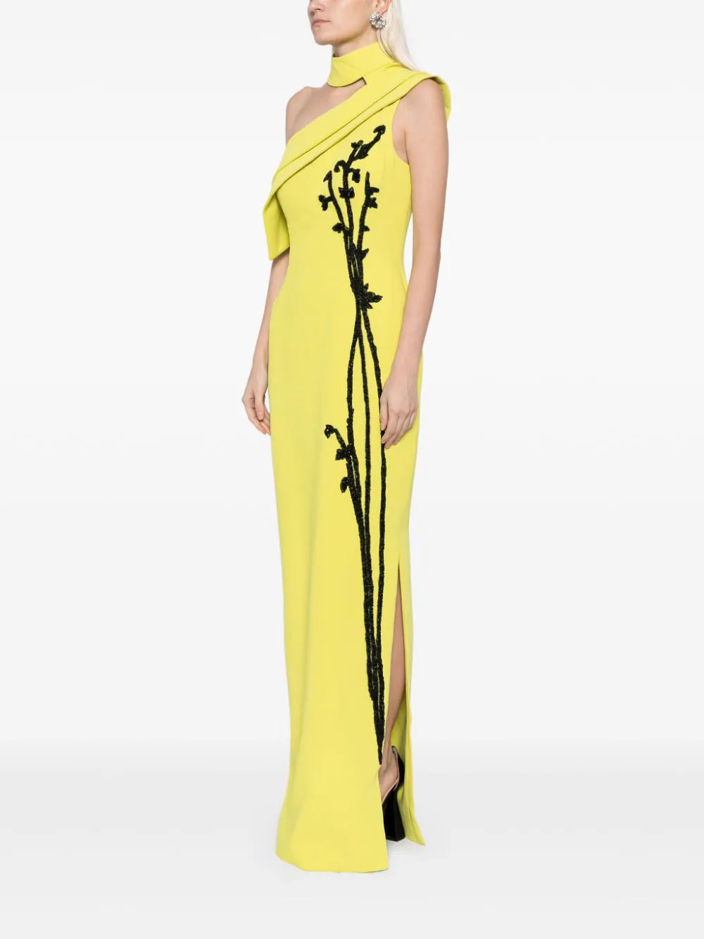 CREPE, OFF-SHOULDER DRESS WITH BEADING
