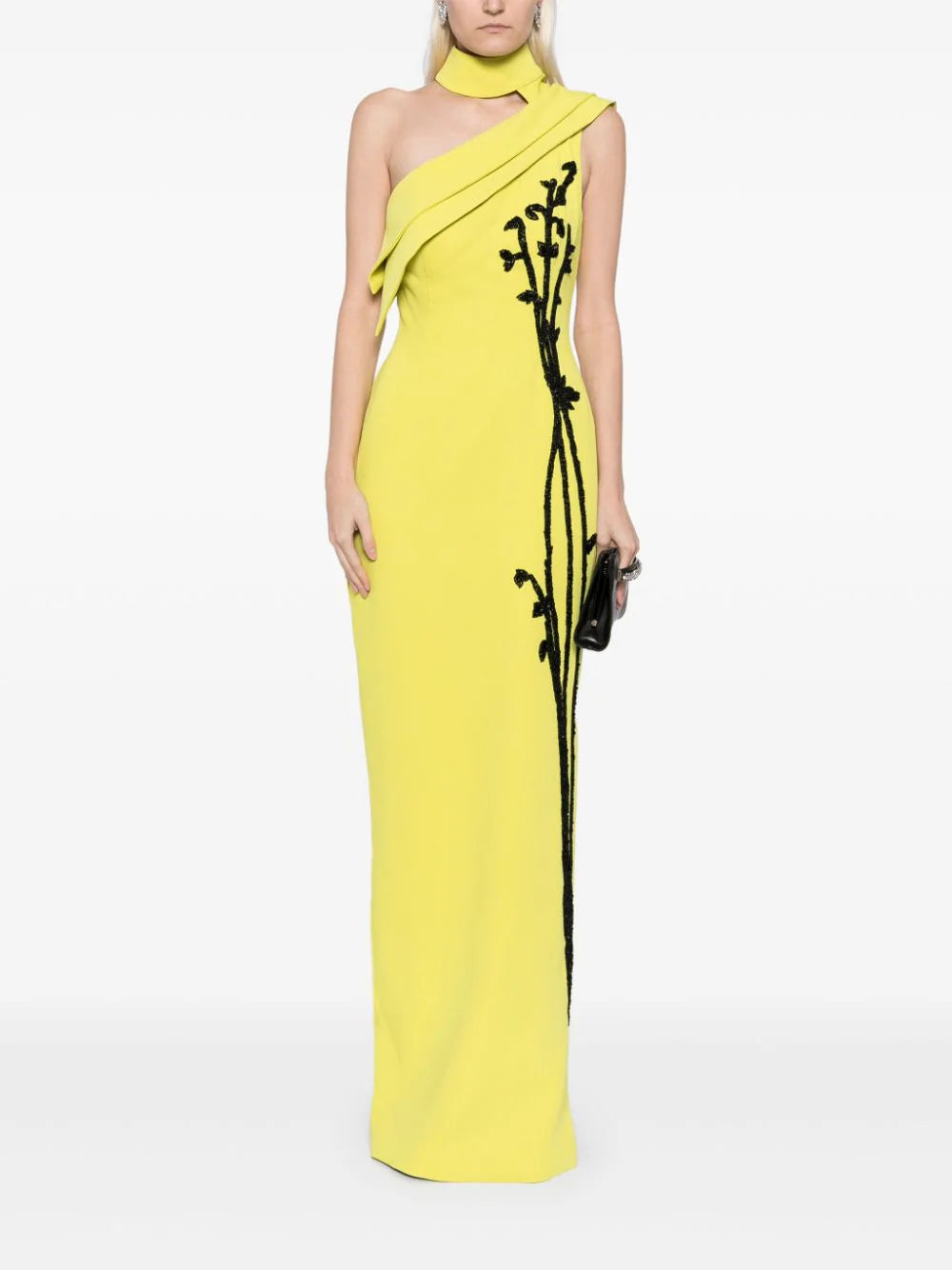 CREPE, OFF-SHOULDER DRESS WITH BEADING