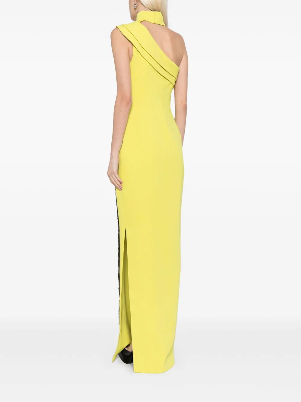 CREPE, OFF-SHOULDER DRESS WITH BEADING