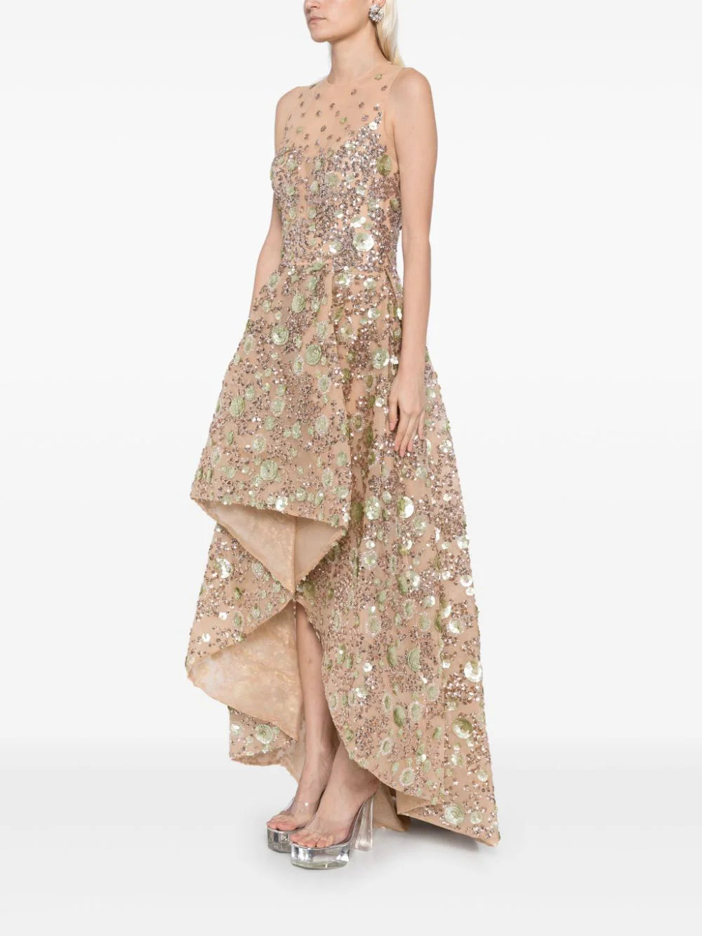 TULLE HIGH-LOW DRESS WITH DOTTED BEADING