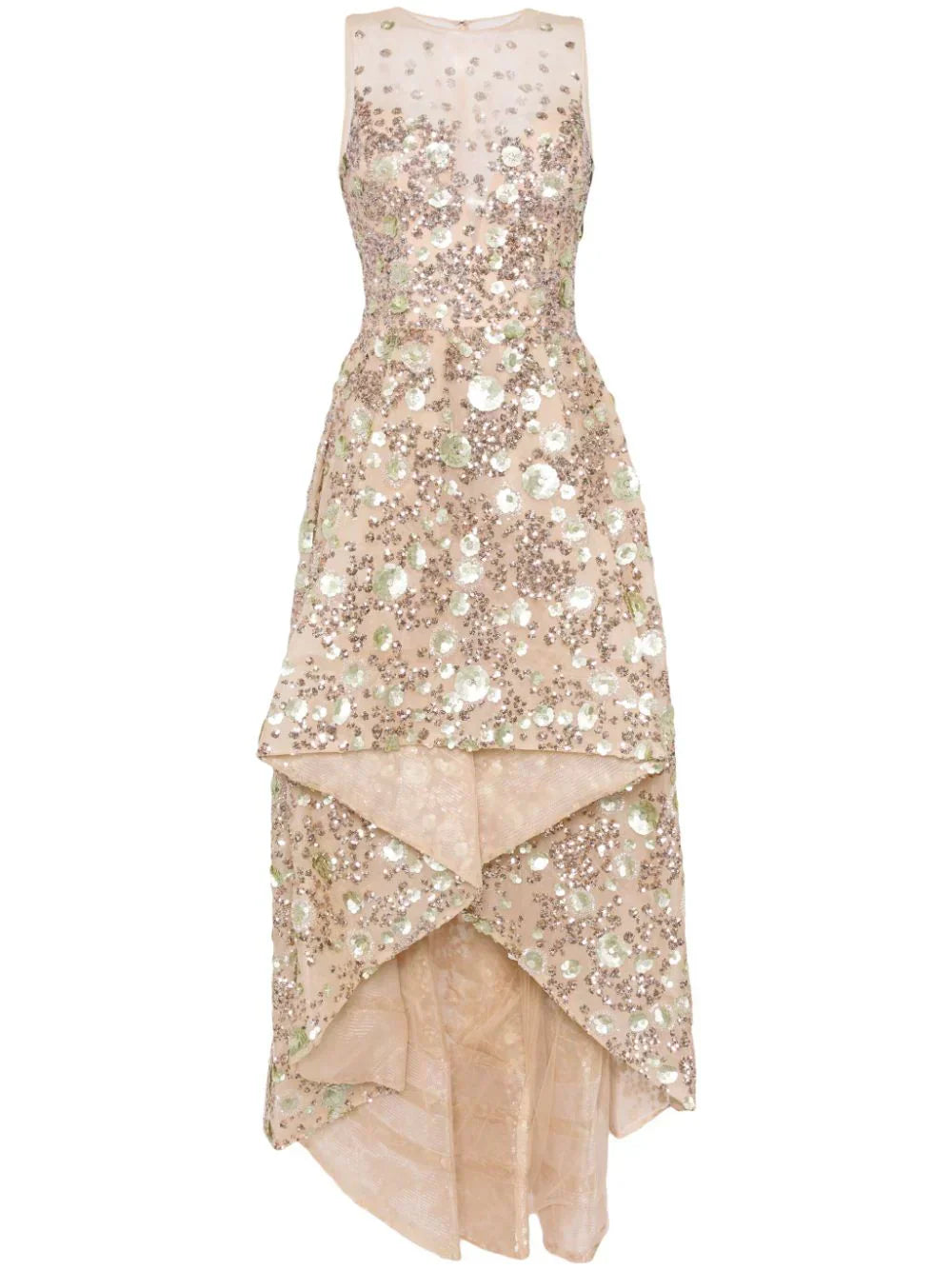 TULLE HIGH-LOW DRESS WITH DOTTED BEADING