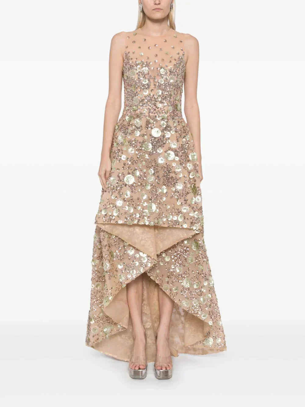 TULLE HIGH-LOW DRESS WITH DOTTED BEADING