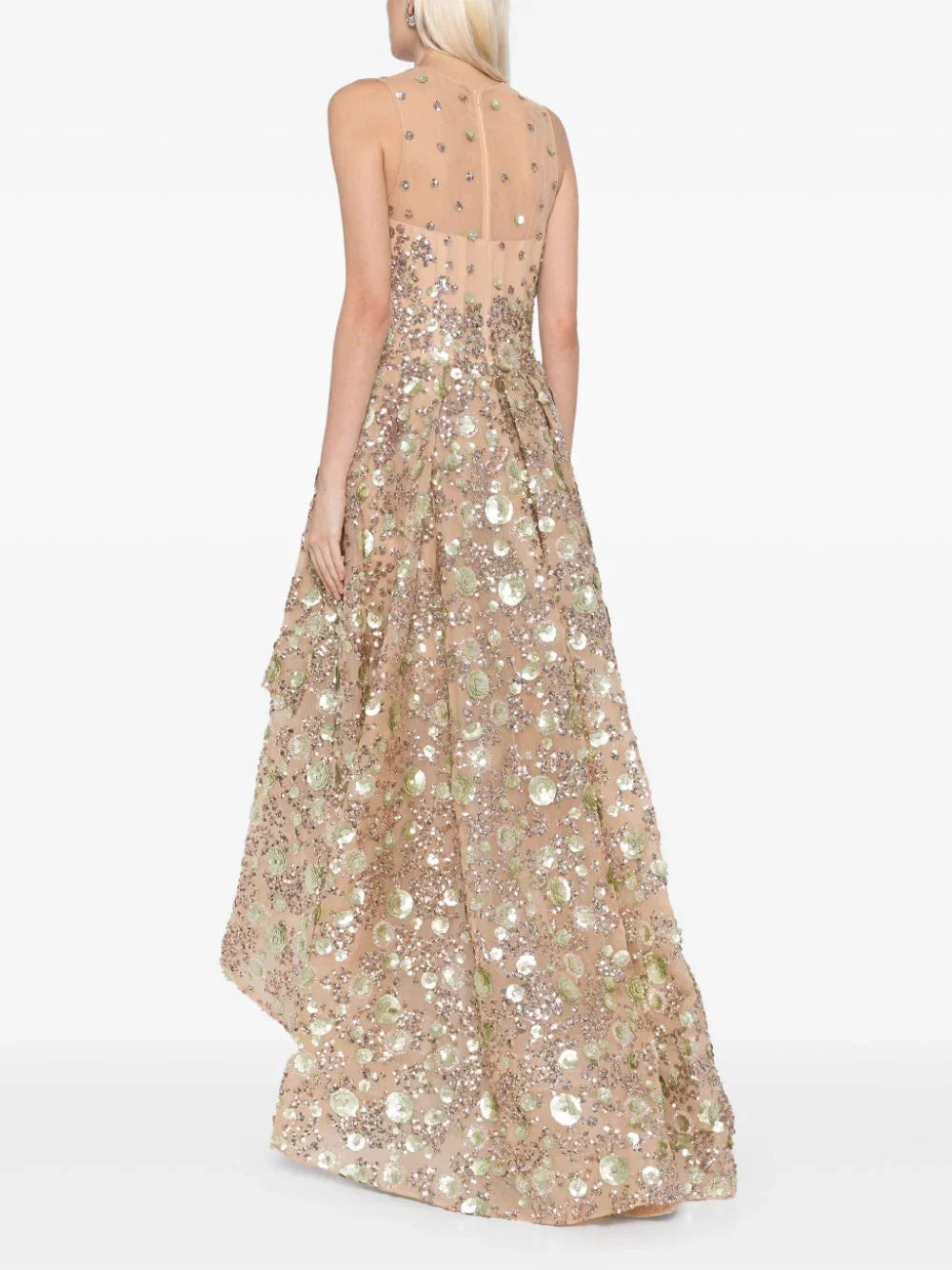 TULLE HIGH-LOW DRESS WITH DOTTED BEADING