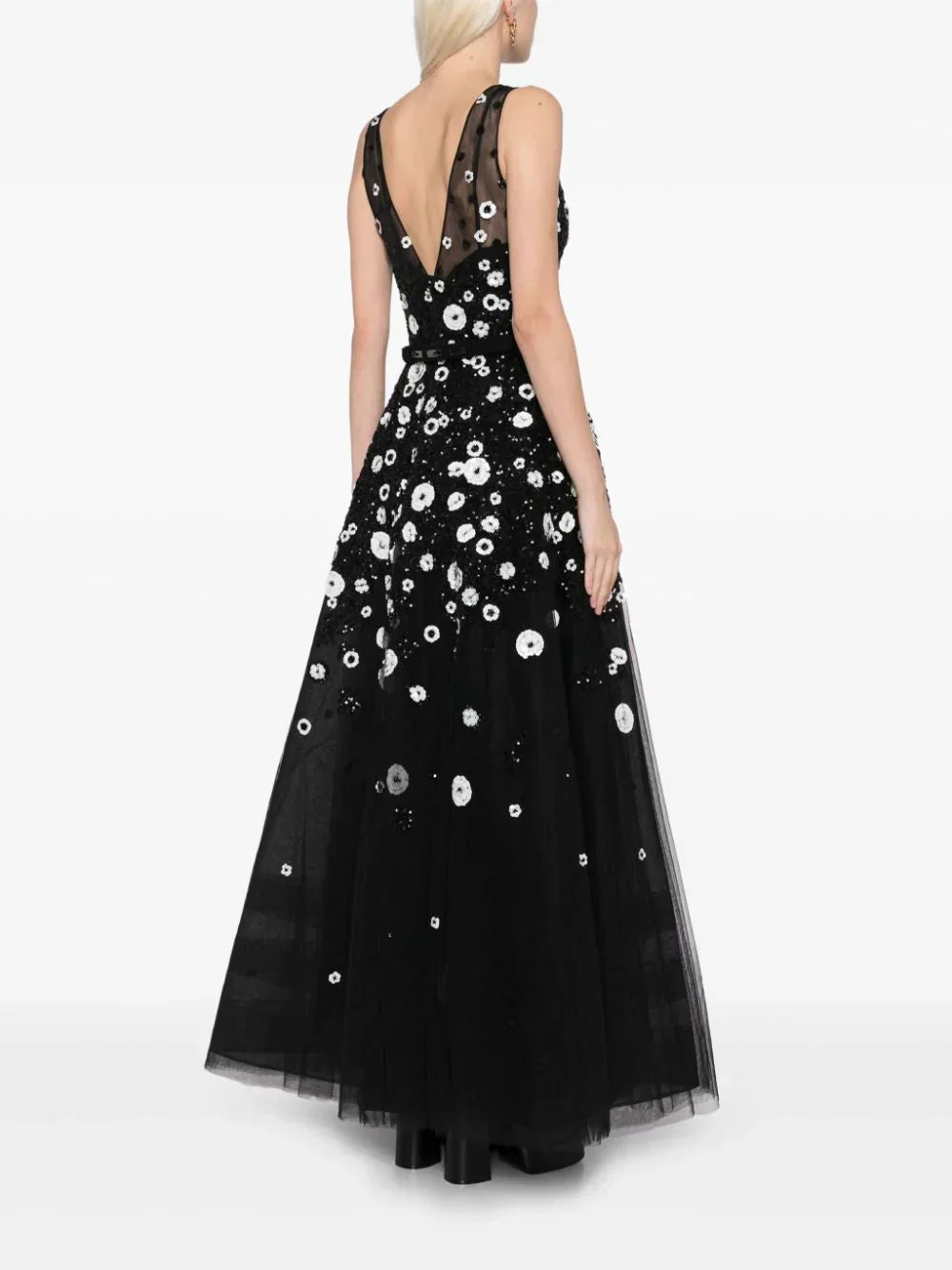 TULLE ANKLE LENGTH DRESS WITH DOTTED BEADING