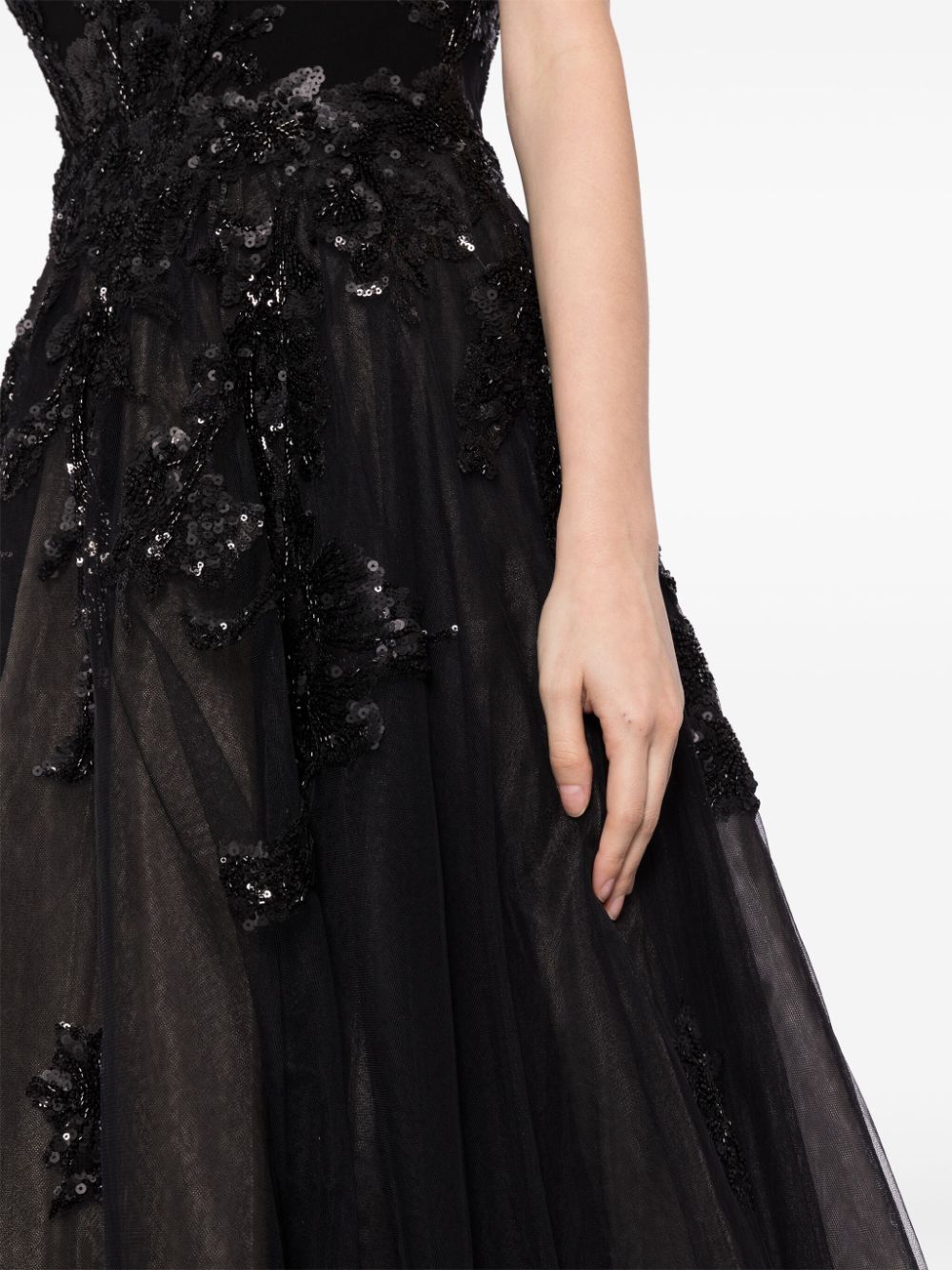 TULLE BEADED DRESS WITH A CREPE STRAPLESS TOP