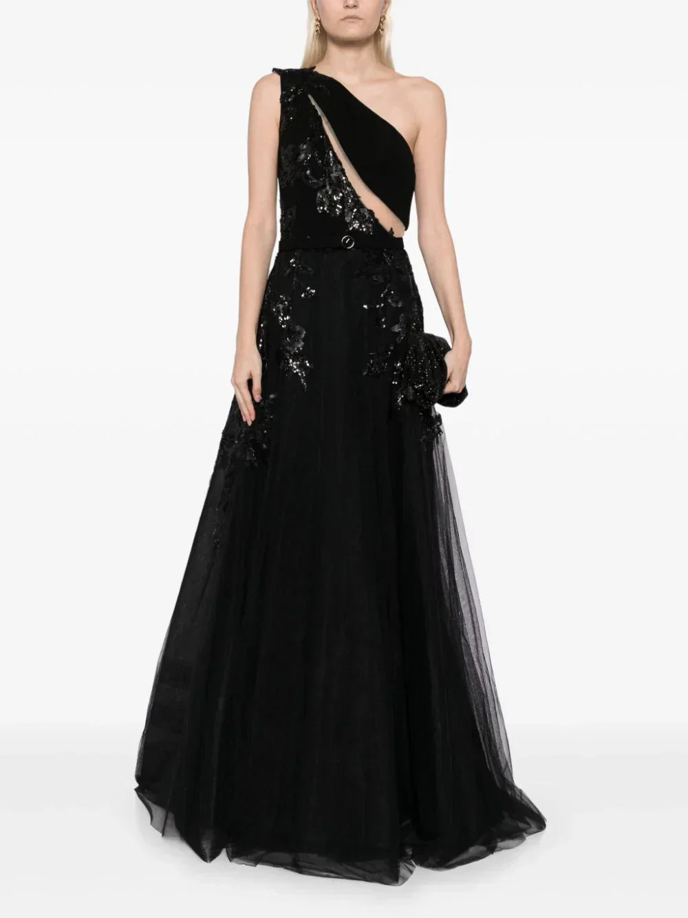 TULLE BEADED DRESS WITH FLORAL BEADING