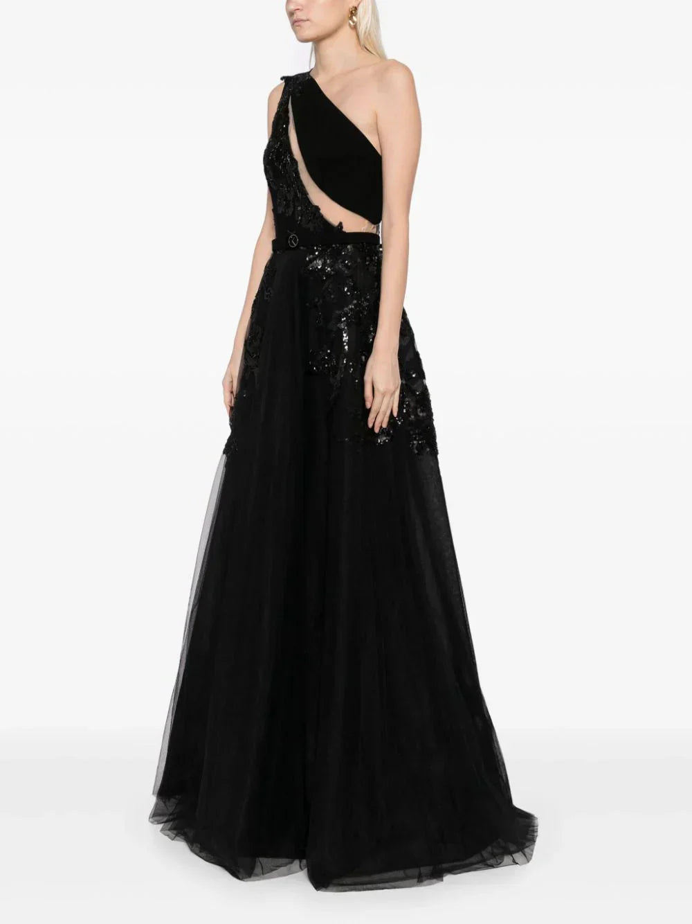 TULLE BEADED DRESS WITH FLORAL BEADING