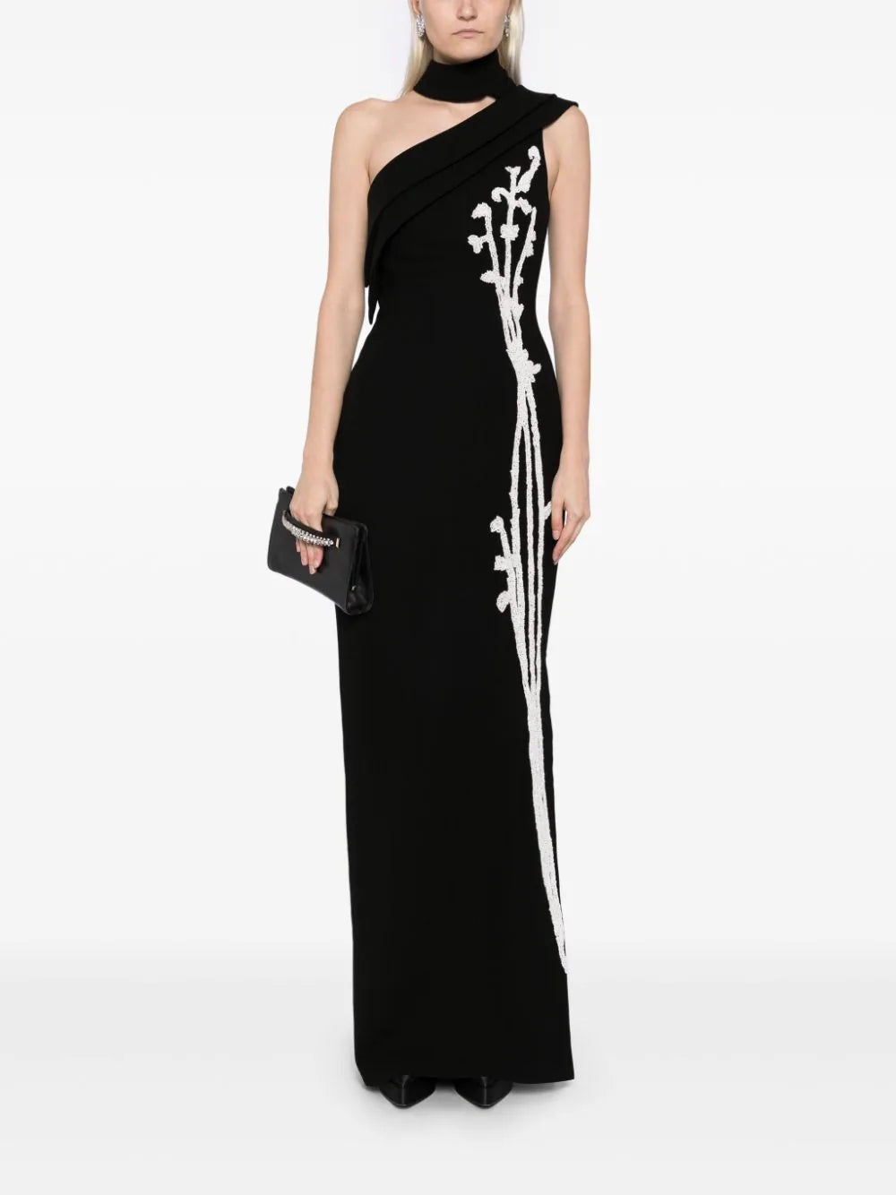 CREPE, OFF-SHOULDER DRESS WITH BEADING