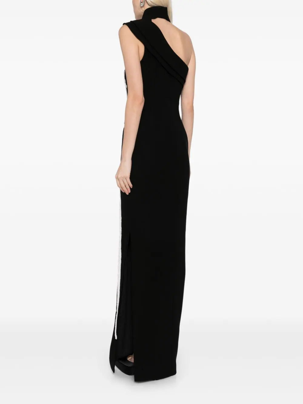 CREPE, OFF-SHOULDER DRESS WITH BEADING