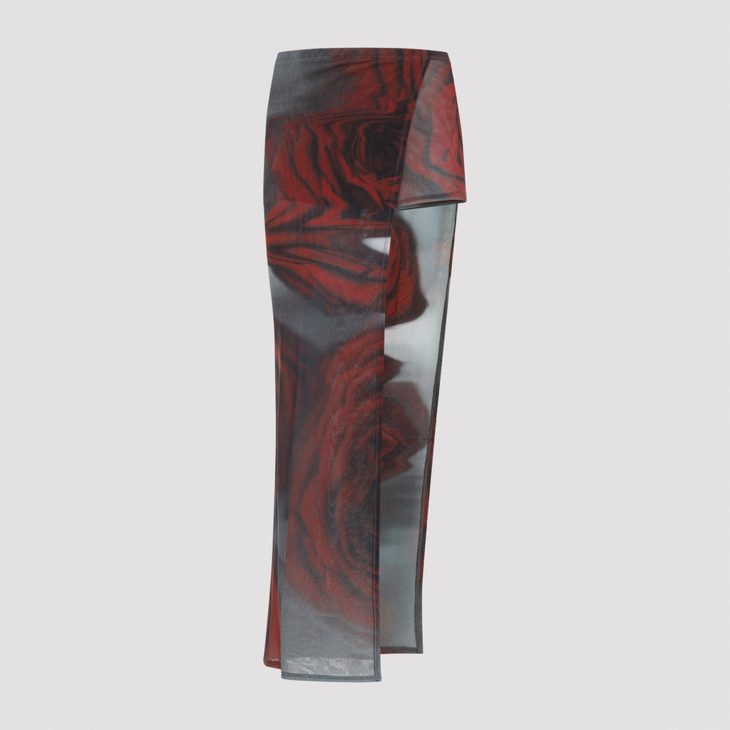 Blurry Roses Asymmetric Midi Skirt