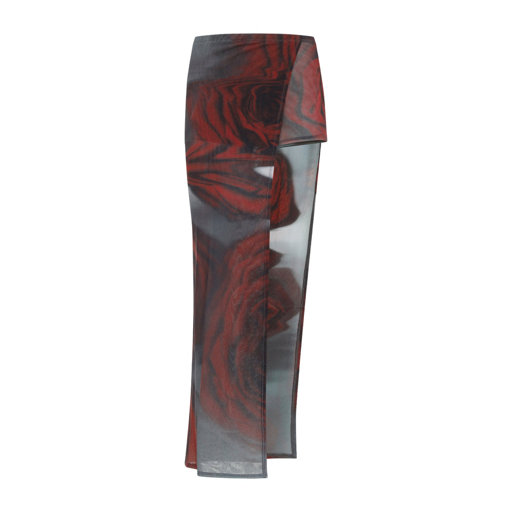 Blurry Roses Asymmetric Midi Skirt