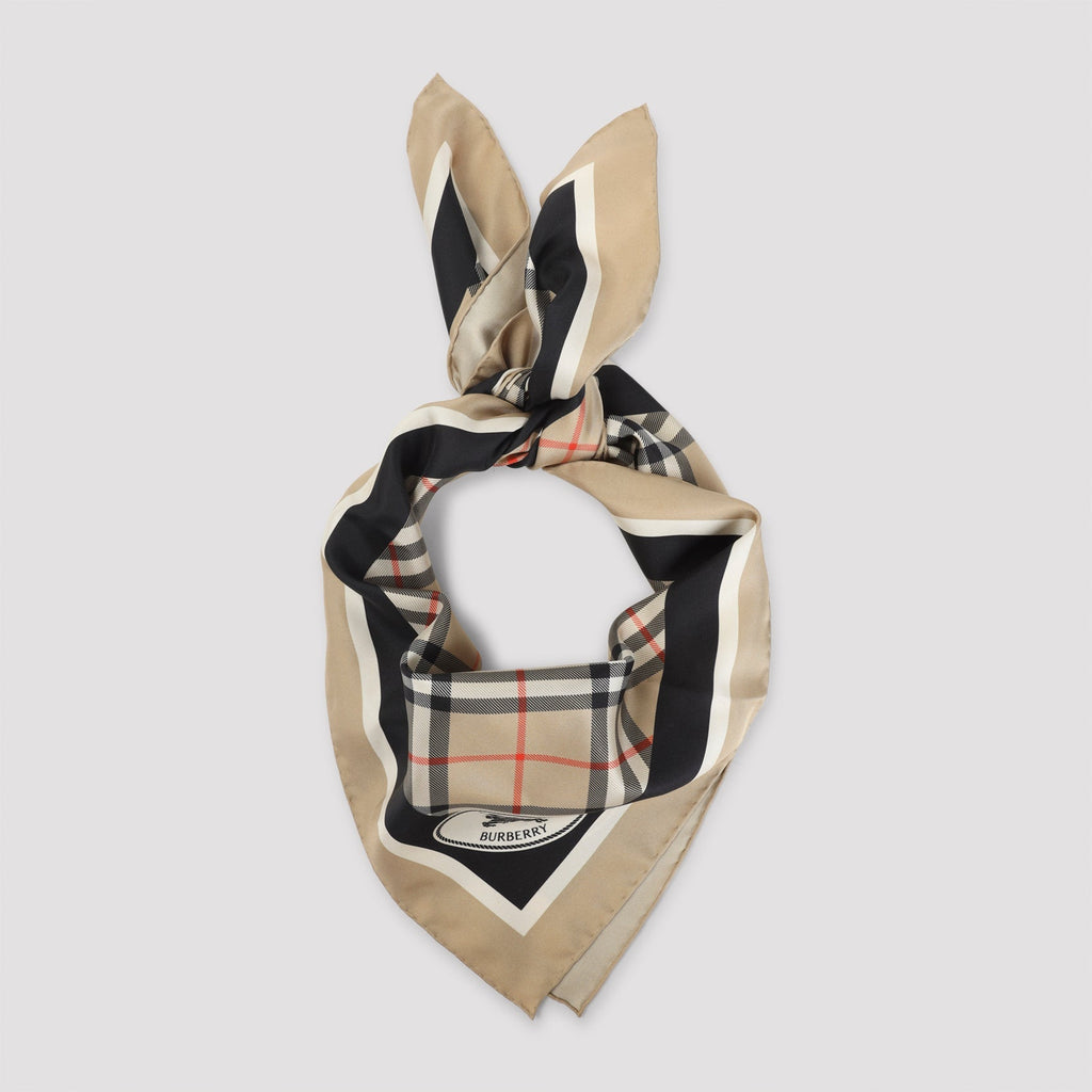 Beige Check Silk Scarf