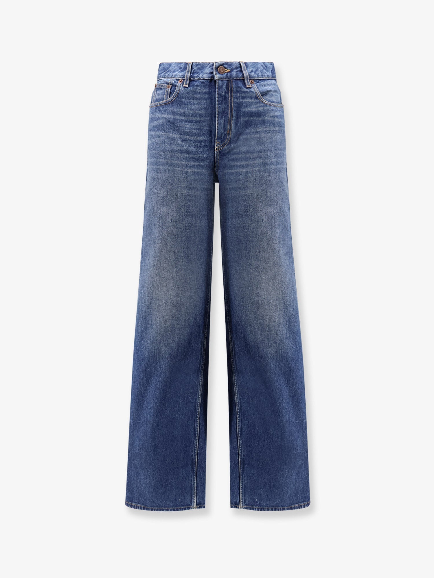 Jeans with leather logo tag