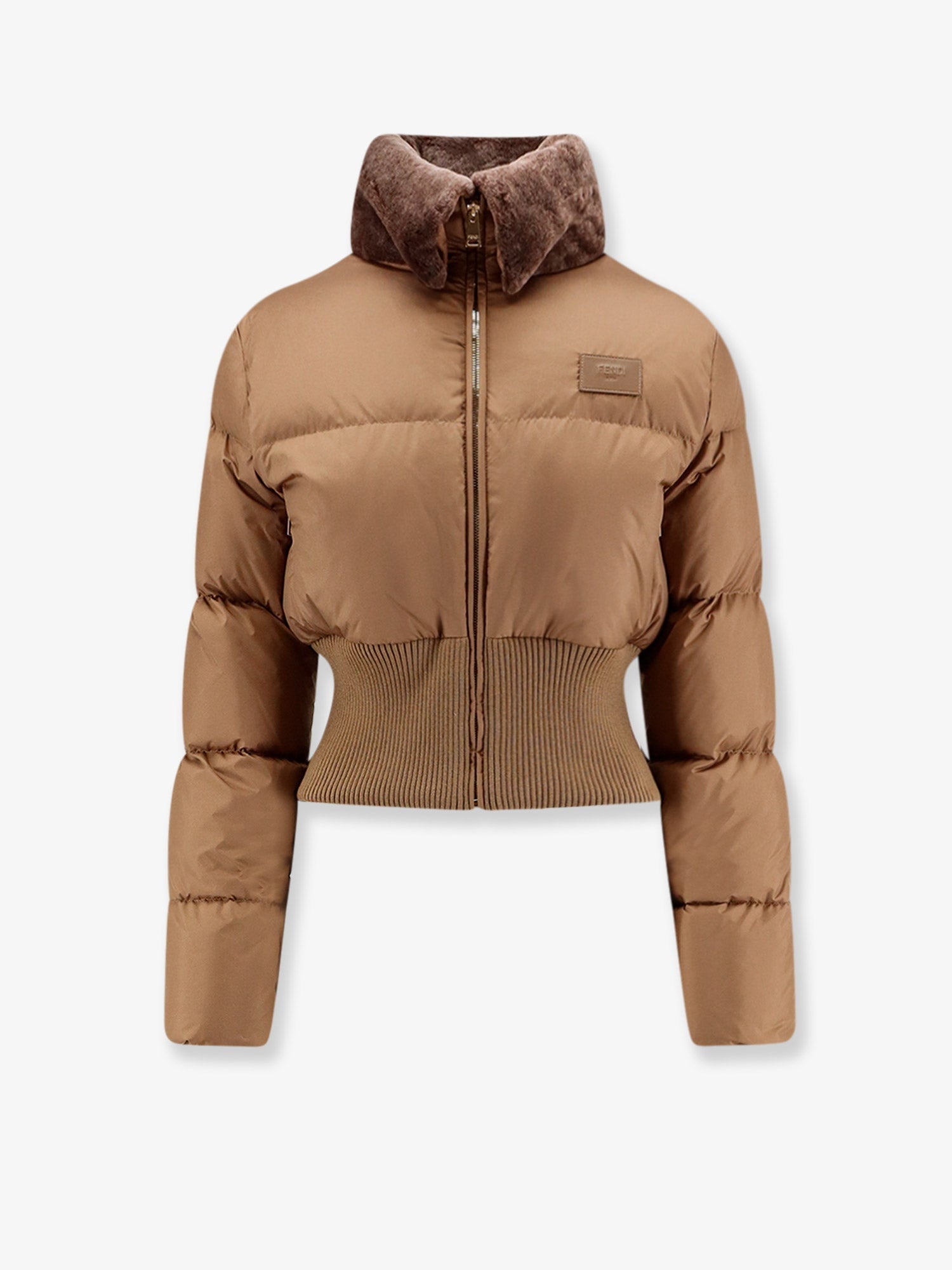 Technical fabric and shearling down jacket