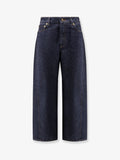 Twisted dark blue denim jeans
