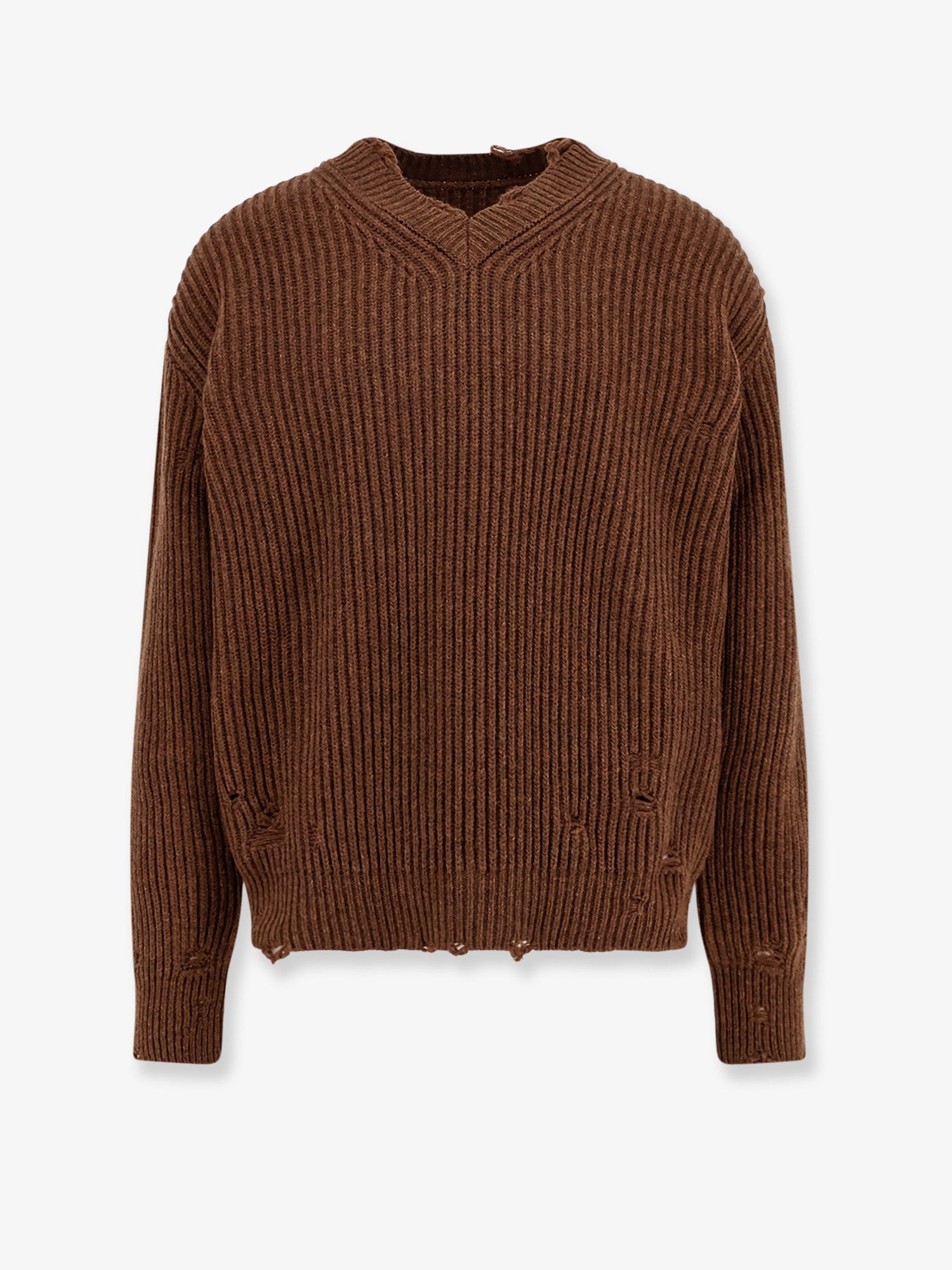 Wool blend sweater with distressed effect