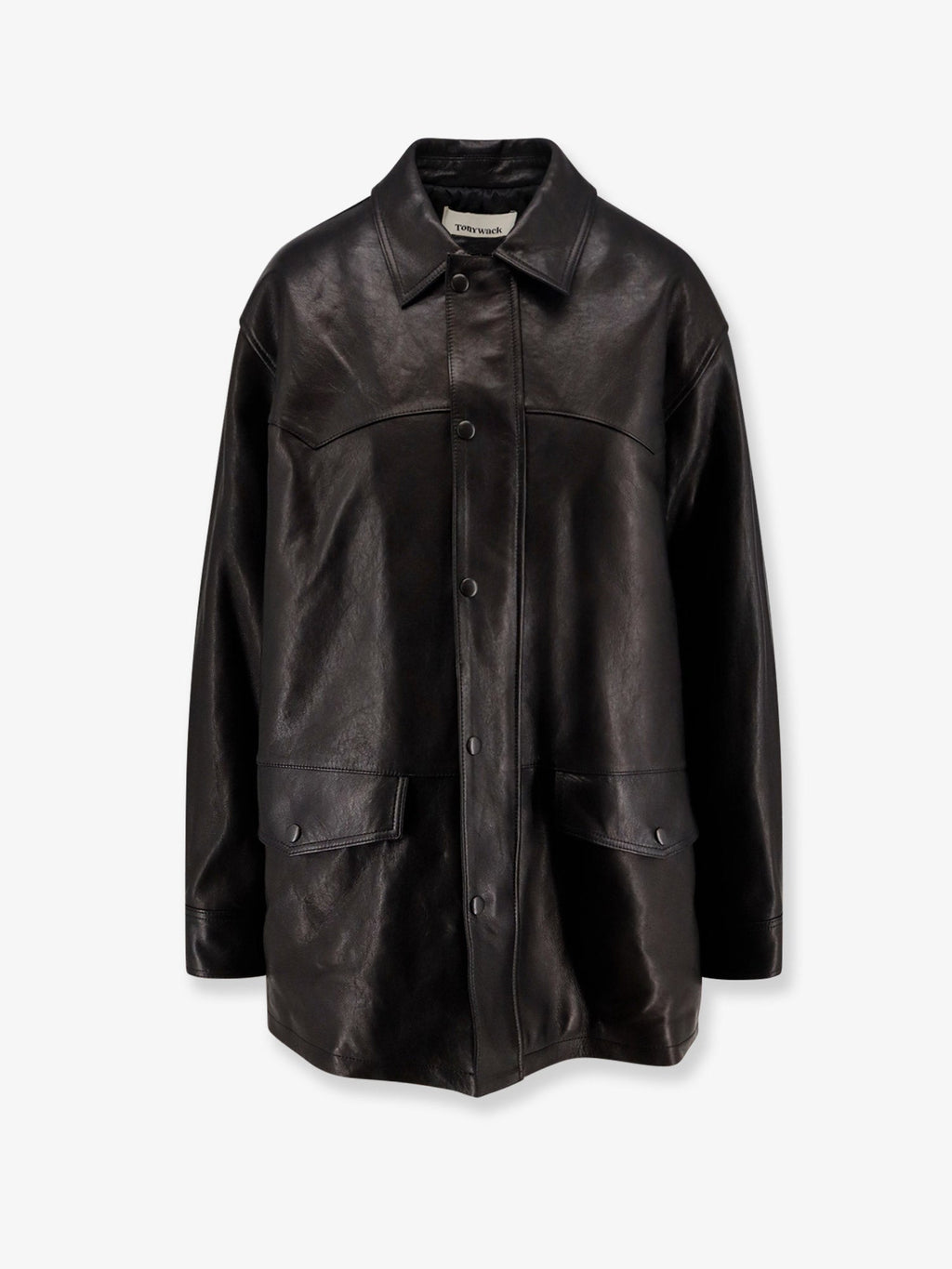 Long padded leather jacket