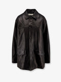 Long padded leather jacket