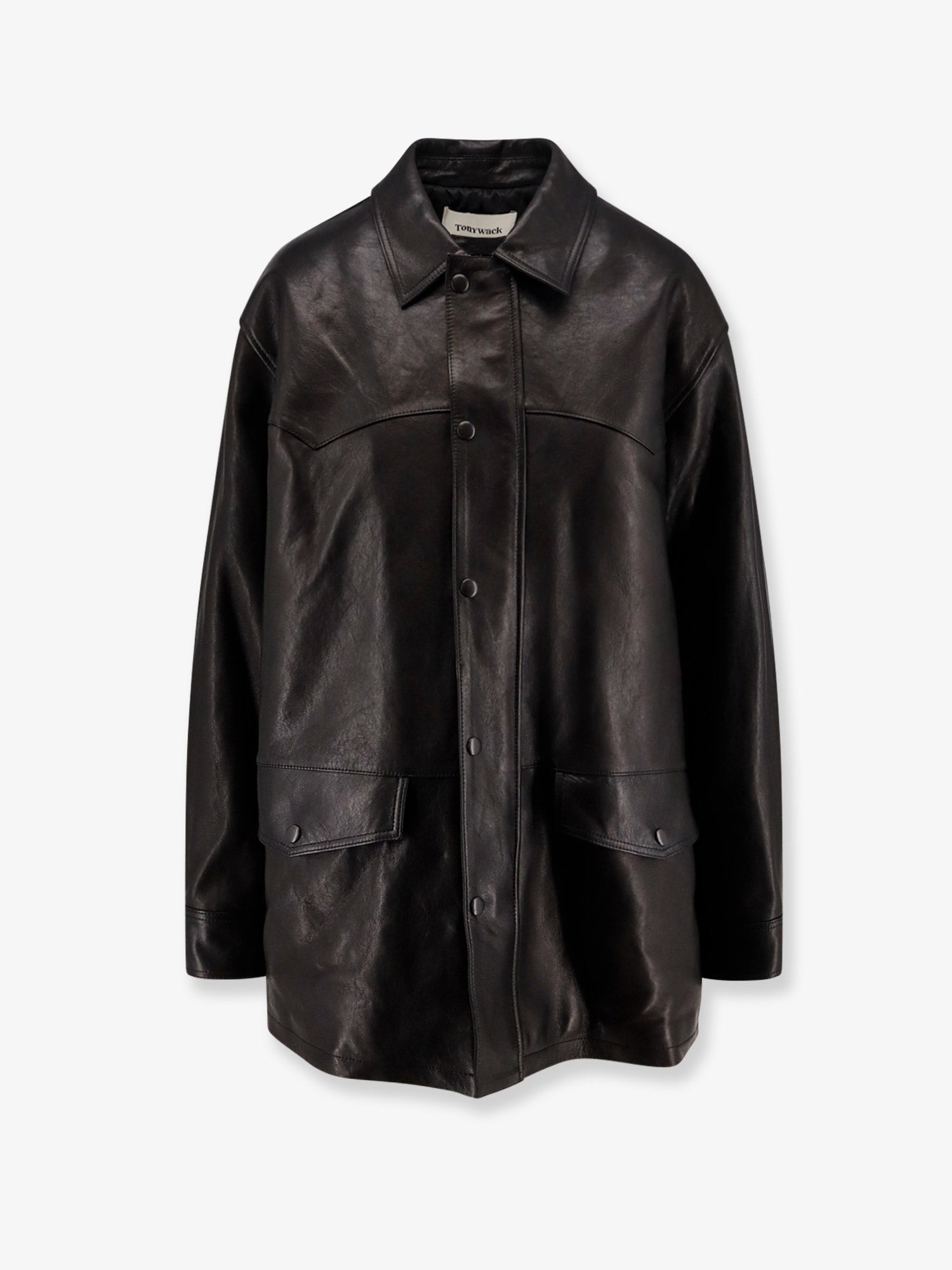 Long padded leather jacket