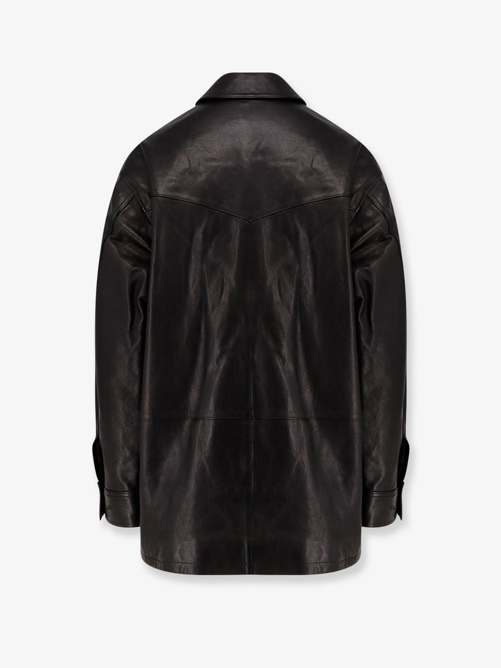 Long padded leather jacket