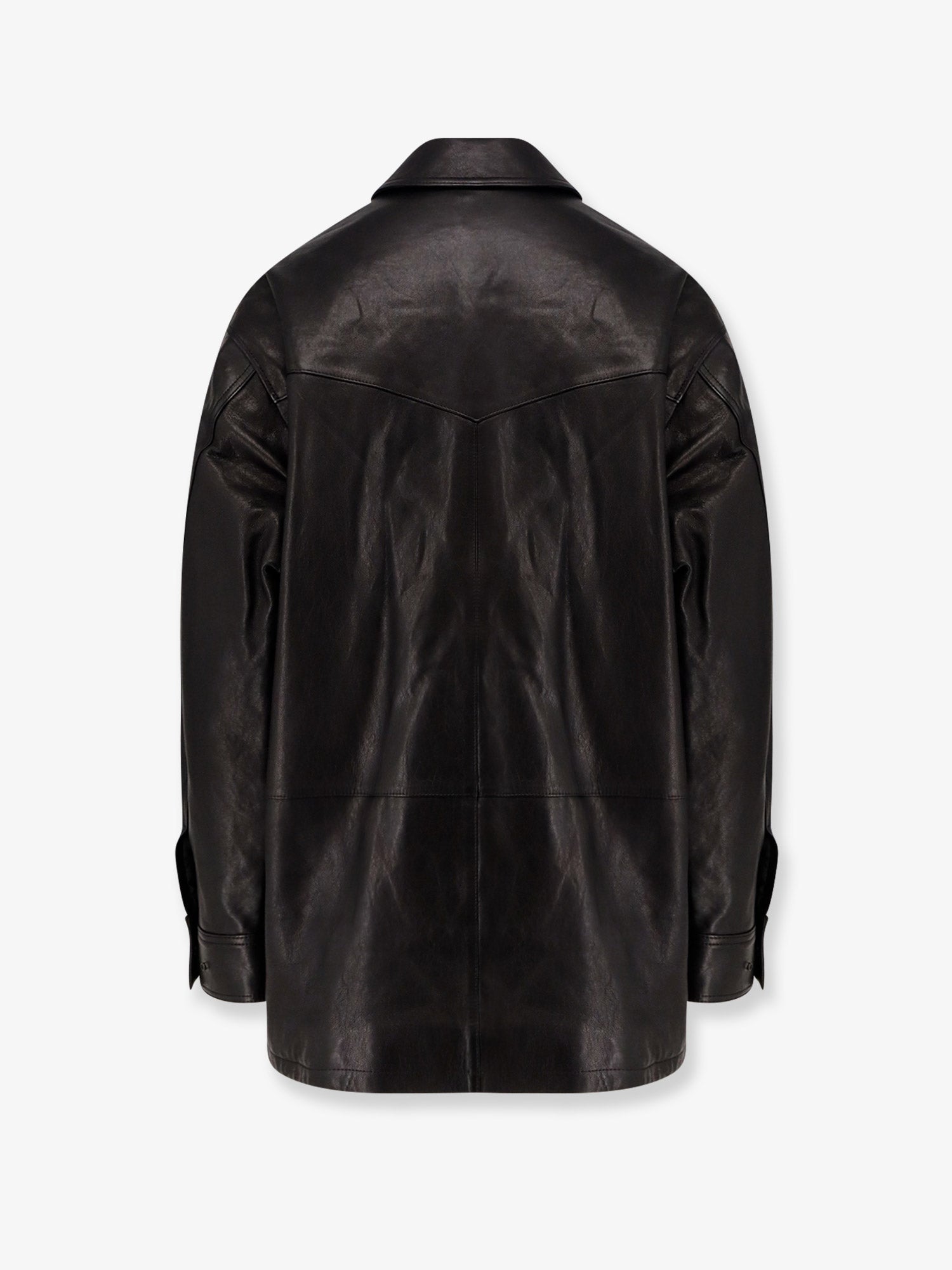 Long padded leather jacket
