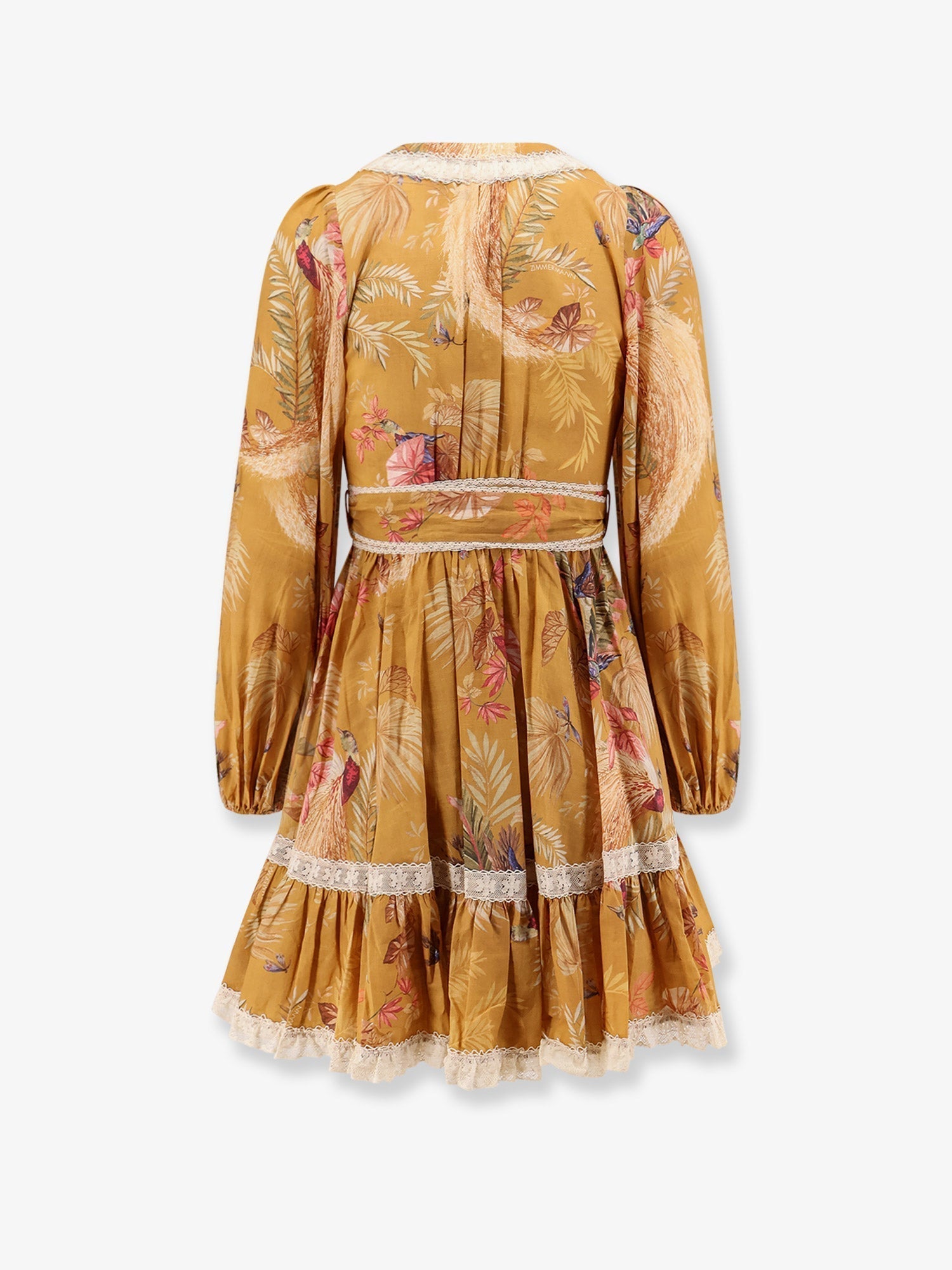 Frill cotton short dress with floral print