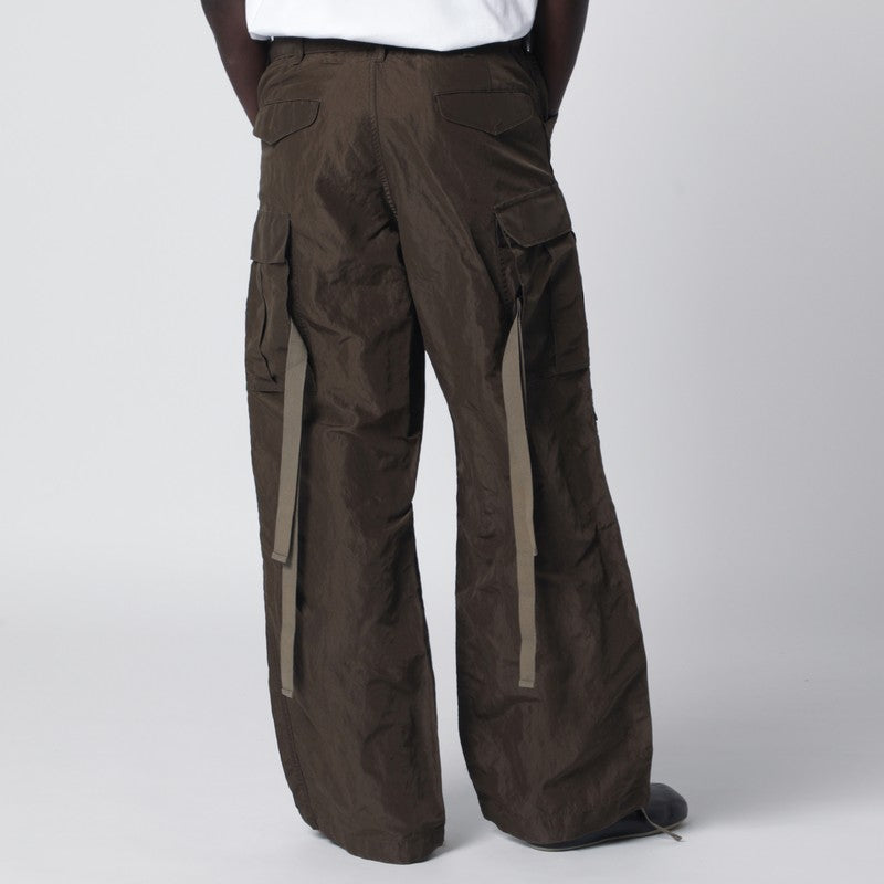 Khaki green nylon cargo trousers