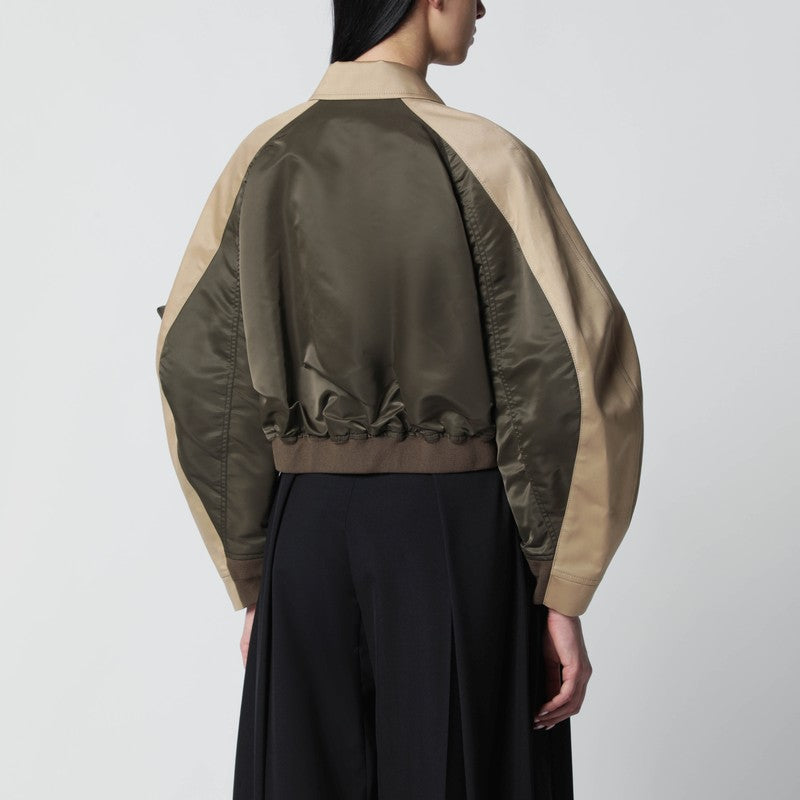 Khaki green/beige nylon zip jacket