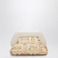 Small Tia clutch in butter color with raffia inserts