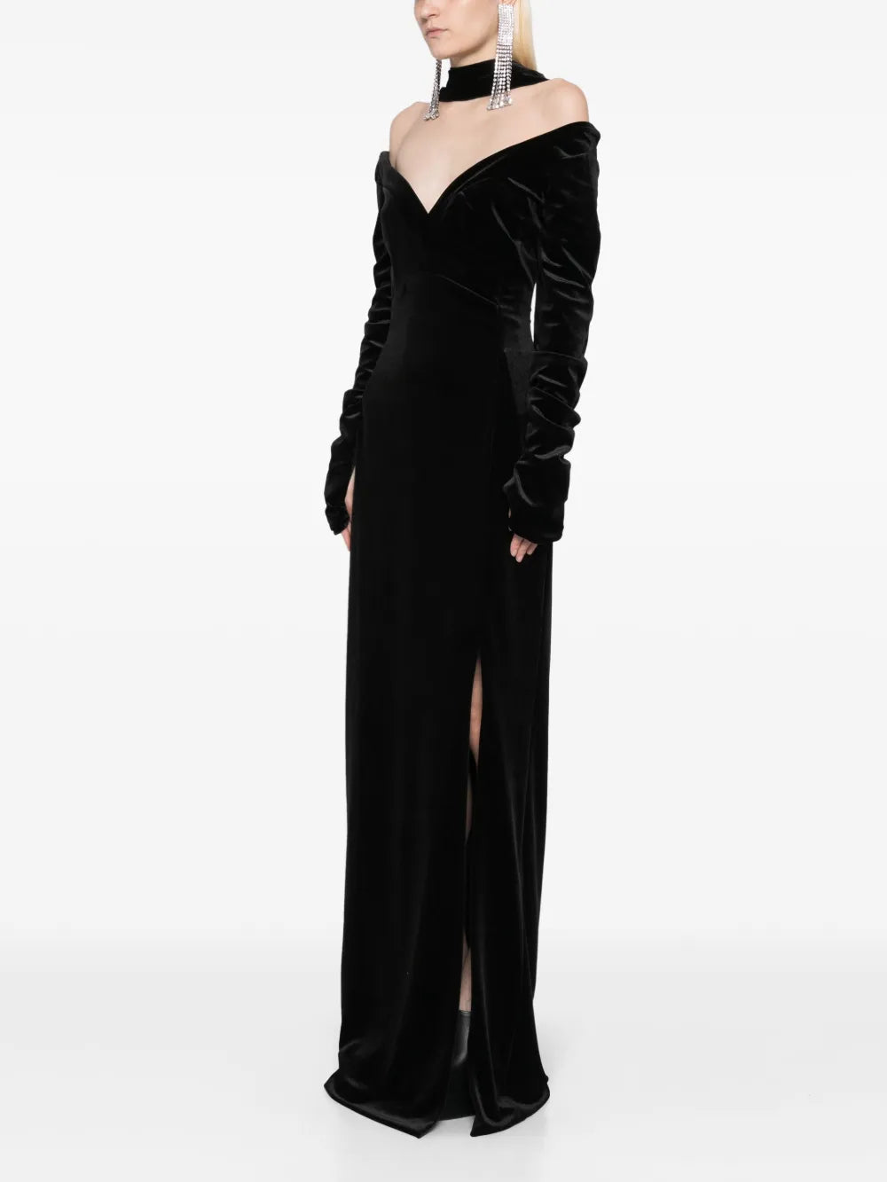 VELVET LONG FITTED DRESS