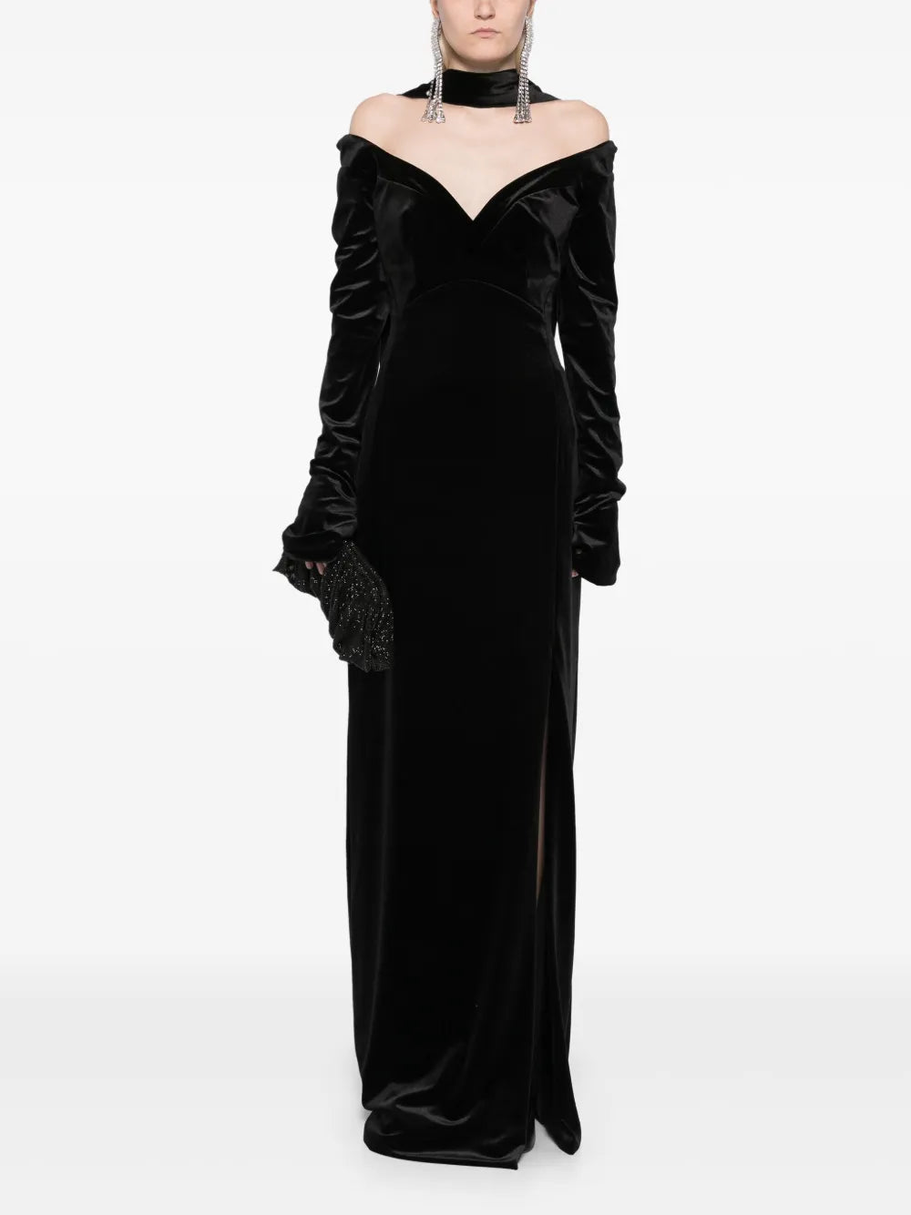 VELVET LONG FITTED DRESS