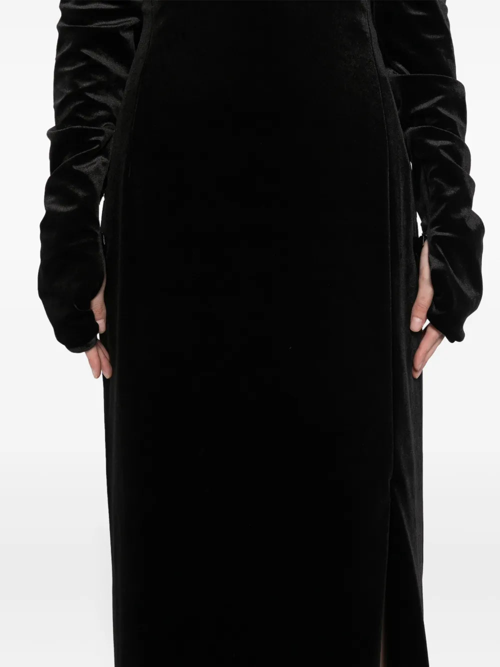 VELVET LONG FITTED DRESS