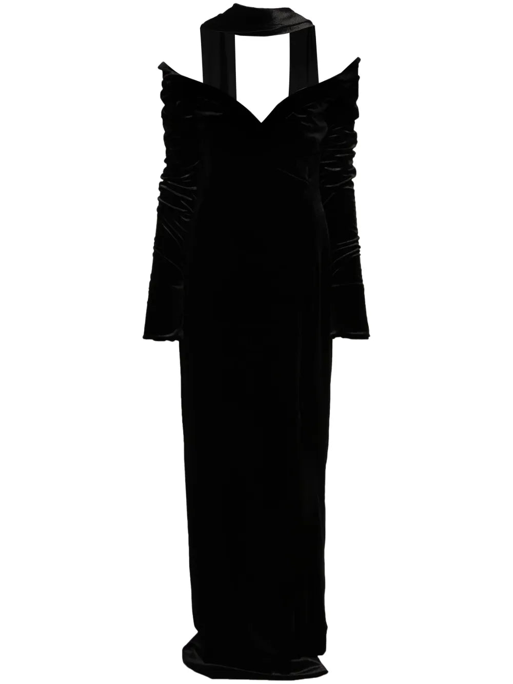 VELVET LONG FITTED DRESS