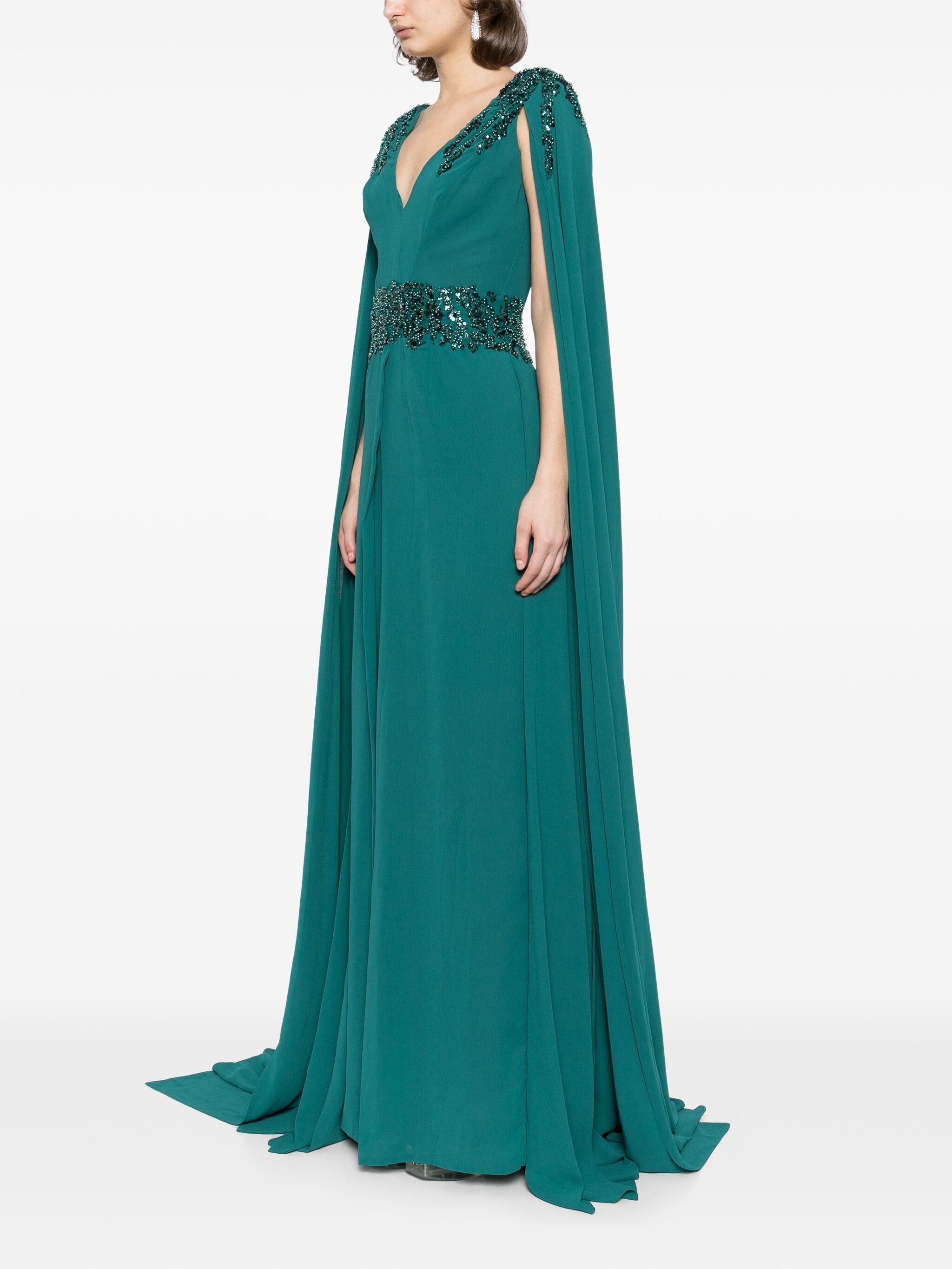 CREPE DRESS WITH CAPE